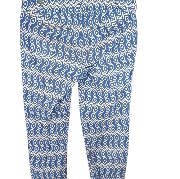 Ann Taylor Womens Carnegie Crop Pants Blue Geometric Mid Rise Skinny Size 8 - Picture 2 of 6